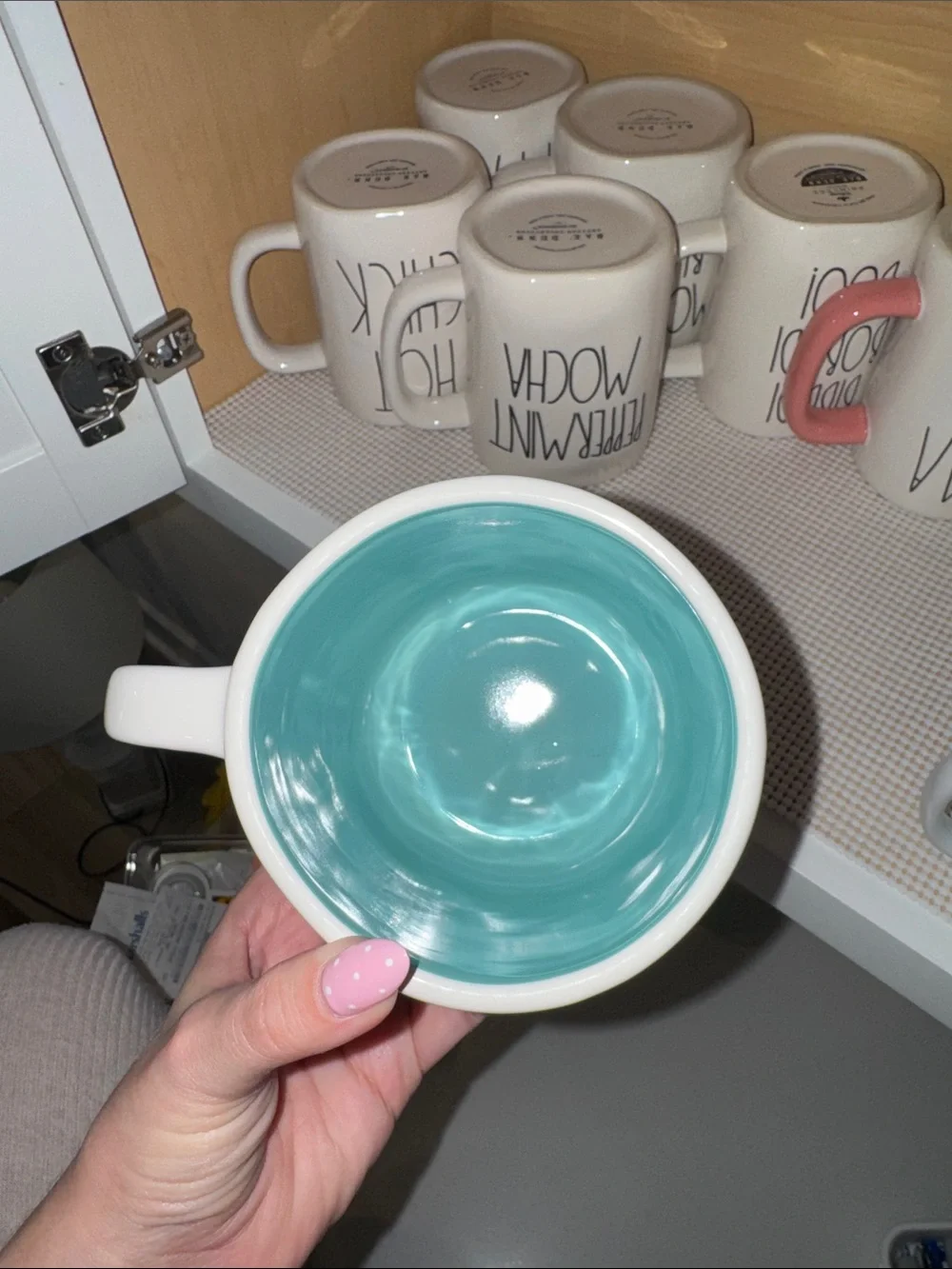Rae Dunn White Ceramic Mug with Aqua Interior